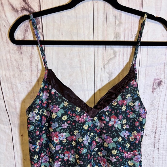 Vintage Floral Flower Patterned Spaghetti Strap Lace Detail Slip Dress Medium - Picture 2 of 6